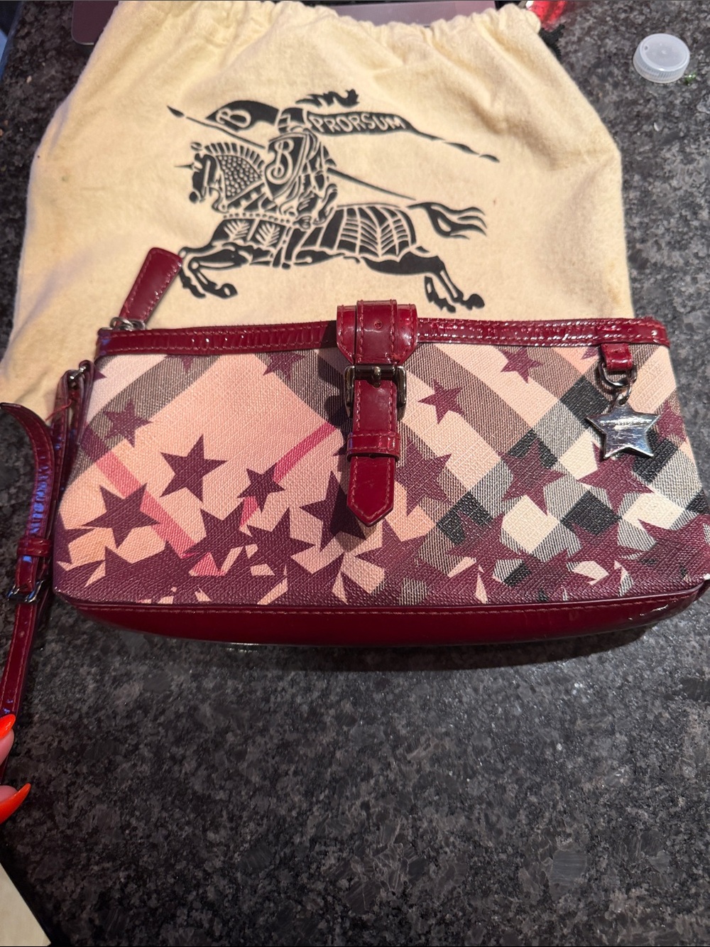 Burberry Burgundy/beige Nova Star-Print Wristlet Clutch